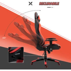 HOMCOM Poltrona Da Ufficio Gaming Girevole Reclinabile Nero-rosso Ecopelle -Ufficio E Casa 8962413 5