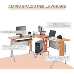 HomCom Scrivania Ad Angolo Per Computer Scrivania Da Ufficio PC In Legno Marrone -Ufficio E Casa 8962423 5
