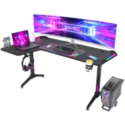 Scrivania Gaming PC 160cm Angolare Grande Scrivania Gamer Angolo Salvaspazio Tavolo Gaming Con LED RGB Per Studio Stanza Forma L