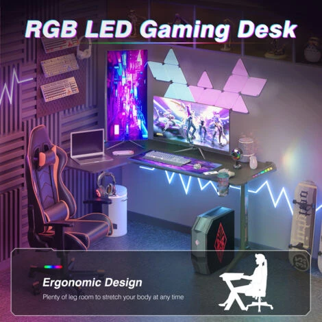 Scrivania Gaming PC 160cm Angolare Grande Scrivania Gamer Angolo Salvaspazio Tavolo Gaming Con LED RGB Per Studio Stanza Forma L 4 Scrivania Gaming PC 160cm Angolare Grande Scrivania Gamer Angolo Salvaspazio Tavolo Gaming Con LED RGB Per Studio Stanza Forma L - immagine 2