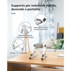 Supporto PC Portatile Alluminio 6 Livelli Regolabile Porta Notebook, Pieghevole Raffreddamento Supporto Laptop Per MacBook PRO/Air, Lenovo, XPS, HP, Dell Computer Portatili E Tablet -Ufficio E Casa 90982720 3