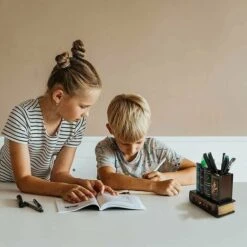 Portapenne In Legno, Portapenne In Legno Vintage, Portapenne Multifunzionale, Organizer Da Scrivania A Forma Di Libro In Legno, Portapenne Per Trucco Con Cassetto, Adatto Per Casa, Ufficio -Ufficio E Casa 92045246 4