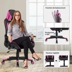 COSTWAY Sedia Da Gioco Ergonomica, Sedia Da Gaming Con Schienale Alto E Supporto Lombare, Girevole A 360°, Schienale E Bracciolo Regolabili, Per Ufficio, Sala Giochi (rosa) 10 COSTWAY Sedia Da Gioco Ergonomica, Sedia Da Gaming Con Schienale Alto E Supporto Lombare, Girevole A 360°, Schienale E Bracciolo Regolabili, Per Ufficio, Sala Giochi (rosa) -Ufficio E Casa 92059585 4