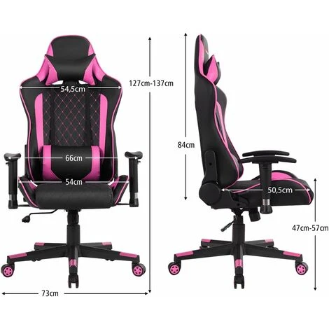 COSTWAY Sedia Da Gioco Ergonomica, Sedia Da Gaming Con Schienale Alto E Supporto Lombare, Girevole A 360°, Schienale E Bracciolo Regolabili, Per Ufficio, Sala Giochi (rosa) 7 COSTWAY Sedia Da Gioco Ergonomica, Sedia Da Gaming Con Schienale Alto E Supporto Lombare, Girevole A 360°, Schienale E Bracciolo Regolabili, Per Ufficio, Sala Giochi (rosa) - immagine 5