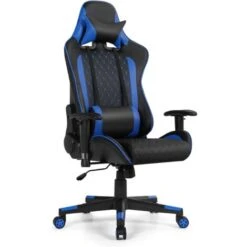 COSTWAY Sedia Da Gioco Ergonomica, Sedia Da Gaming Con Schienale Alto E Supporto Lombare, Girevole A 360°, Schienale E Bracciolo Regolabili, Per Ufficio, Sala Giochi (blu)
