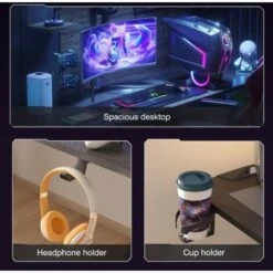 Grande Scrivania Gaming Regolabile Altezza 160x60cm Tavolo Gaming Scrivania PC Gaming Con LED RGB Regolabile In Altezza In Maniglia -Ufficio E Casa 93470080 5