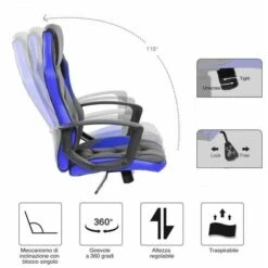Sedia Poltrona Gaming Scrivana Ufficio Casa Regolabile Girevole Direzionale Blu -Ufficio E Casa 93984214 4