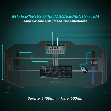 SONNI Gaming Table Tavolo Da Computer Ergonomico, Con Tappetino Per Mouse, 2 Ganci, Porta Bevande E Porta Cuffie, Carbon Optics Black 140cm 6 SONNI Gaming Table Tavolo Da Computer Ergonomico, Con Tappetino Per Mouse, 2 Ganci, Porta Bevande E Porta Cuffie, Carbon Optics Black 140cm - immagine 4