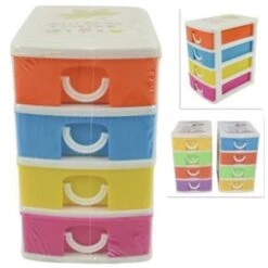 Trade Shop - Cassettiera In Plastica 4 Cassetti Contenitori 15x13x9cm Porta Oggetti Multiuso