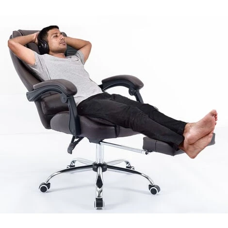 Sedia Presidenziale Da Ufficio Marrone Poltrona Scrivania Girevole E Poggiapiedi 4 Sedia Presidenziale Da Ufficio Marrone Poltrona Scrivania Girevole E Poggiapiedi - immagine 2