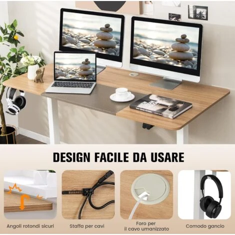 COSTWAY Scrivania Regolabile In Altezza Elettrica, Scrivania Con Ampio Piano, Foro Passacavi E Gancio, Postazione Di Lavoro Per Computer Da Ufficio E Casa, 140 X 70 X 72-116 Cm (Legno Chiaro) 4 COSTWAY Scrivania Regolabile In Altezza Elettrica, Scrivania Con Ampio Piano, Foro Passacavi E Gancio, Postazione Di Lavoro Per Computer Da Ufficio E Casa, 140 X 70 X 72-116 Cm (Legno Chiaro) - immagine 2
