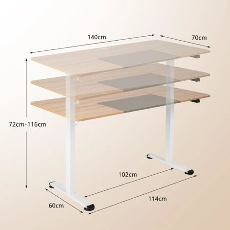 COSTWAY Scrivania Regolabile In Altezza Elettrica, Scrivania Con Ampio Piano, Foro Passacavi E Gancio, Postazione Di Lavoro Per Computer Da Ufficio E Casa, 140 X 70 X 72-116 Cm (Legno Chiaro) 5 COSTWAY Scrivania Regolabile In Altezza Elettrica, Scrivania Con Ampio Piano, Foro Passacavi E Gancio, Postazione Di Lavoro Per Computer Da Ufficio E Casa, 140 X 70 X 72-116 Cm (Legno Chiaro) - immagine 3