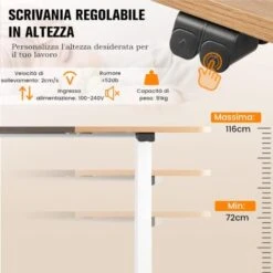 COSTWAY Scrivania Regolabile In Altezza Elettrica, Scrivania Con Ampio Piano, Foro Passacavi E Gancio, Postazione Di Lavoro Per Computer Da Ufficio E Casa, 140 X 70 X 72-116 Cm (Legno Chiaro) 11 COSTWAY Scrivania Regolabile In Altezza Elettrica, Scrivania Con Ampio Piano, Foro Passacavi E Gancio, Postazione Di Lavoro Per Computer Da Ufficio E Casa, 140 X 70 X 72-116 Cm (Legno Chiaro) -Ufficio E Casa 96369232 5
