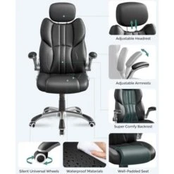 Songmics Sedia Da Ufficio, Poltrona Girevole Ergonomica, Con Braccioli Pieghevoli, Base A Stella In Nylon, Carico Massimo 150 Kg, Nero -Ufficio E Casa 96923083 3