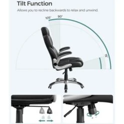 Songmics Sedia Da Ufficio, Poltrona Girevole Ergonomica, Con Braccioli Pieghevoli, Base A Stella In Nylon, Carico Massimo 150 Kg, Nero -Ufficio E Casa 96923083 4