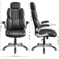 Songmics Sedia Da Ufficio, Poltrona Girevole Ergonomica, Con Braccioli Pieghevoli, Base A Stella In Nylon, Carico Massimo 150 Kg, Nero -Ufficio E Casa 96923083 5