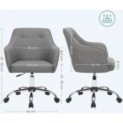 Songmics Sedia Da Ufficio, Sedia Girevole Comoda, Regolabile In Altezza, Capacità Di Carico Di 120 Kg, Struttura In Acciaio, Tessuto Simil Lino Respirante, Studio Ufficio, Grigio -Ufficio E Casa 96923091 5