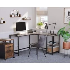 VASAGLE Scrivania Per Computer, Tavolo A Forma Di L, Tavolo D’Angolo, Con Ripiani, Per Studio Ufficio, Salvaspazio, Facile Da Montare, Industriale, Greige E Nero Da SONGMICS -Ufficio E Casa 96923175 2