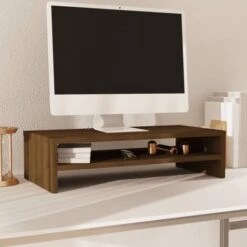 Nova Supporto Per Monitor Nero 50x24x13 Cm In Legno 2 Scomparti Inferiori Vari Colori Colore : Marrone Scuro