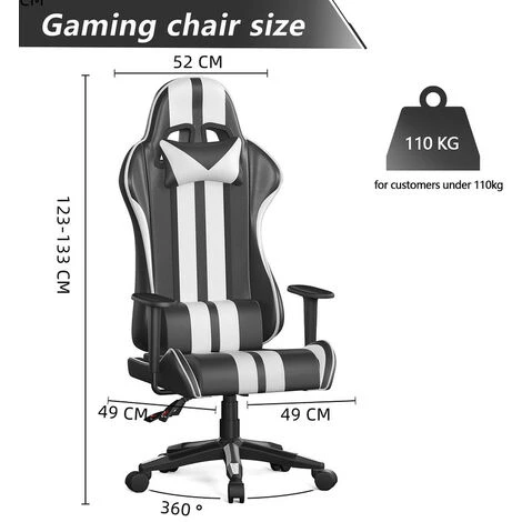 Sedia Da Ufficio Sedia Da Gioco Sedia Da Ufficio Schienale Alto Con Cuscino E Schienale Reclinabile, Bianco E Nero Bigzza 6 Sedia Da Ufficio Sedia Da Gioco Sedia Da Ufficio Schienale Alto Con Cuscino E Schienale Reclinabile, Bianco E Nero Bigzza - immagine 4