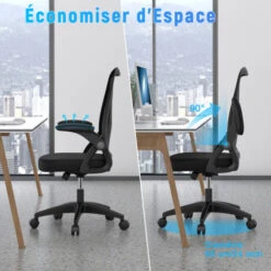 Naspaluro Sedia Ufficio Bracciolo Regolabile, Poltrona Ergonomica In Rete Traspirante Con Supporto Lombare, Schienale Reclinabile E Altezza Regolabile, Rotelle Girevoli A 360°, Nero -Ufficio E Casa 98925634 5